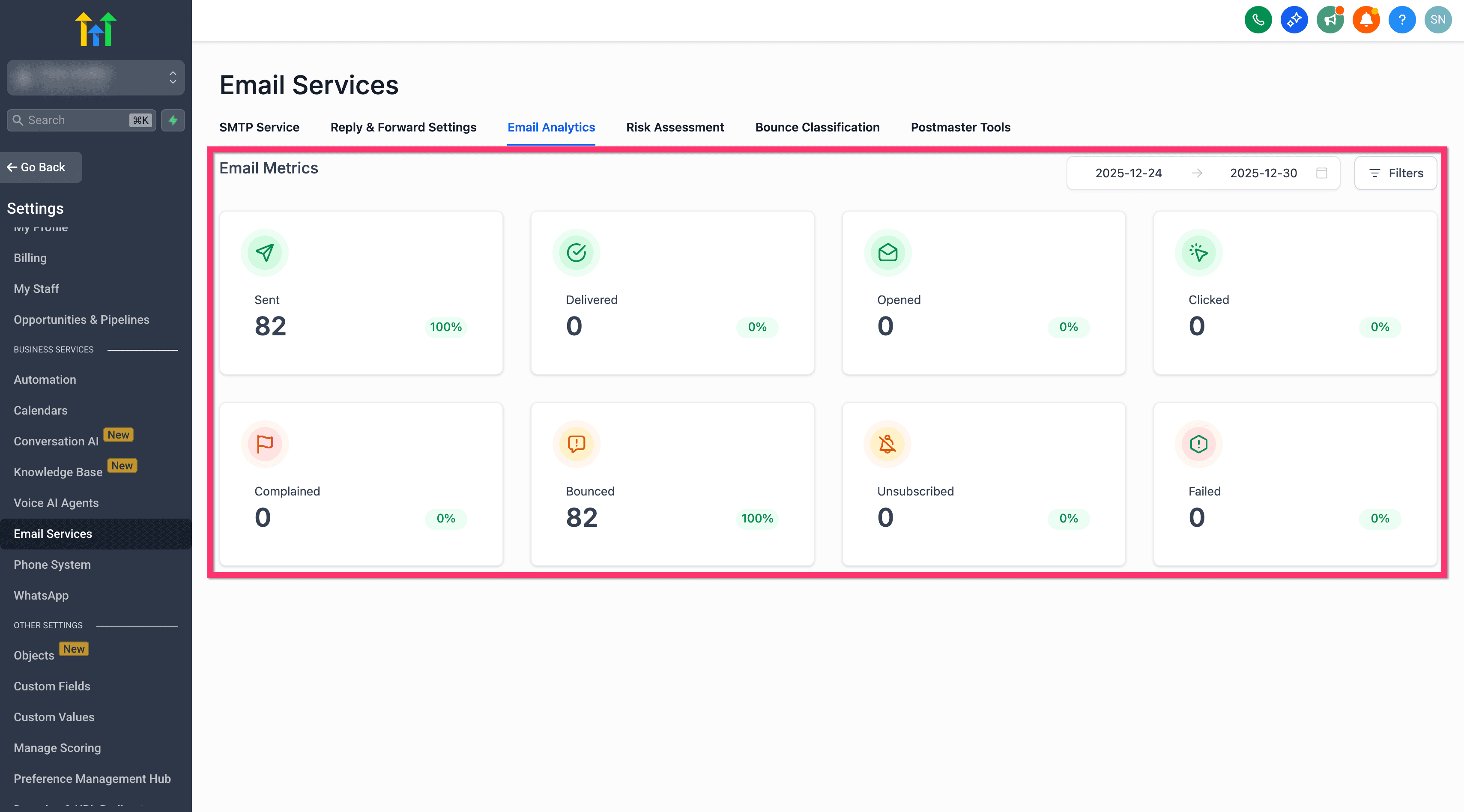 Acceder a la sección de Analítica de Email