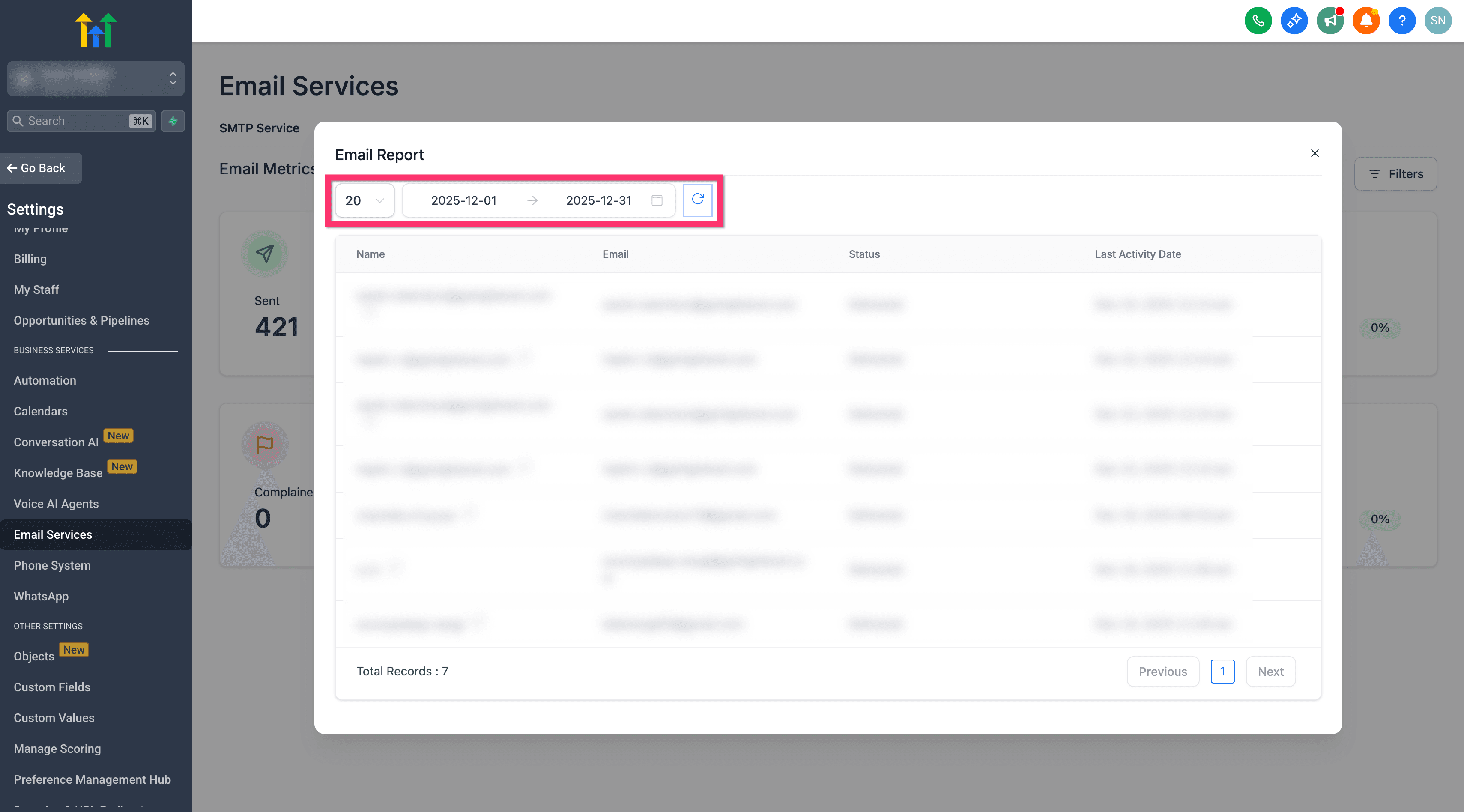 Actuar sobre el segmento de contactos filtrado