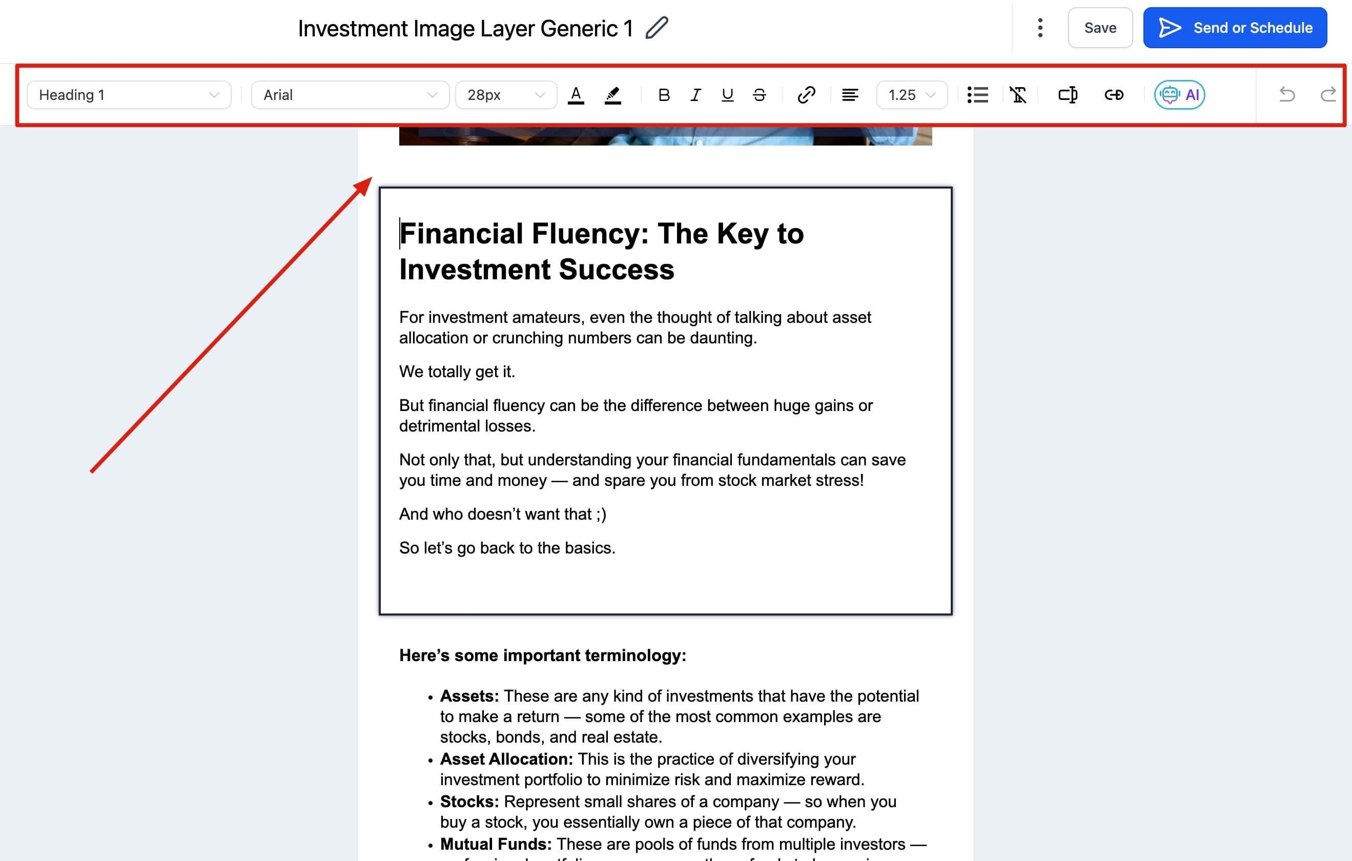Editor en línea del constructor de emails