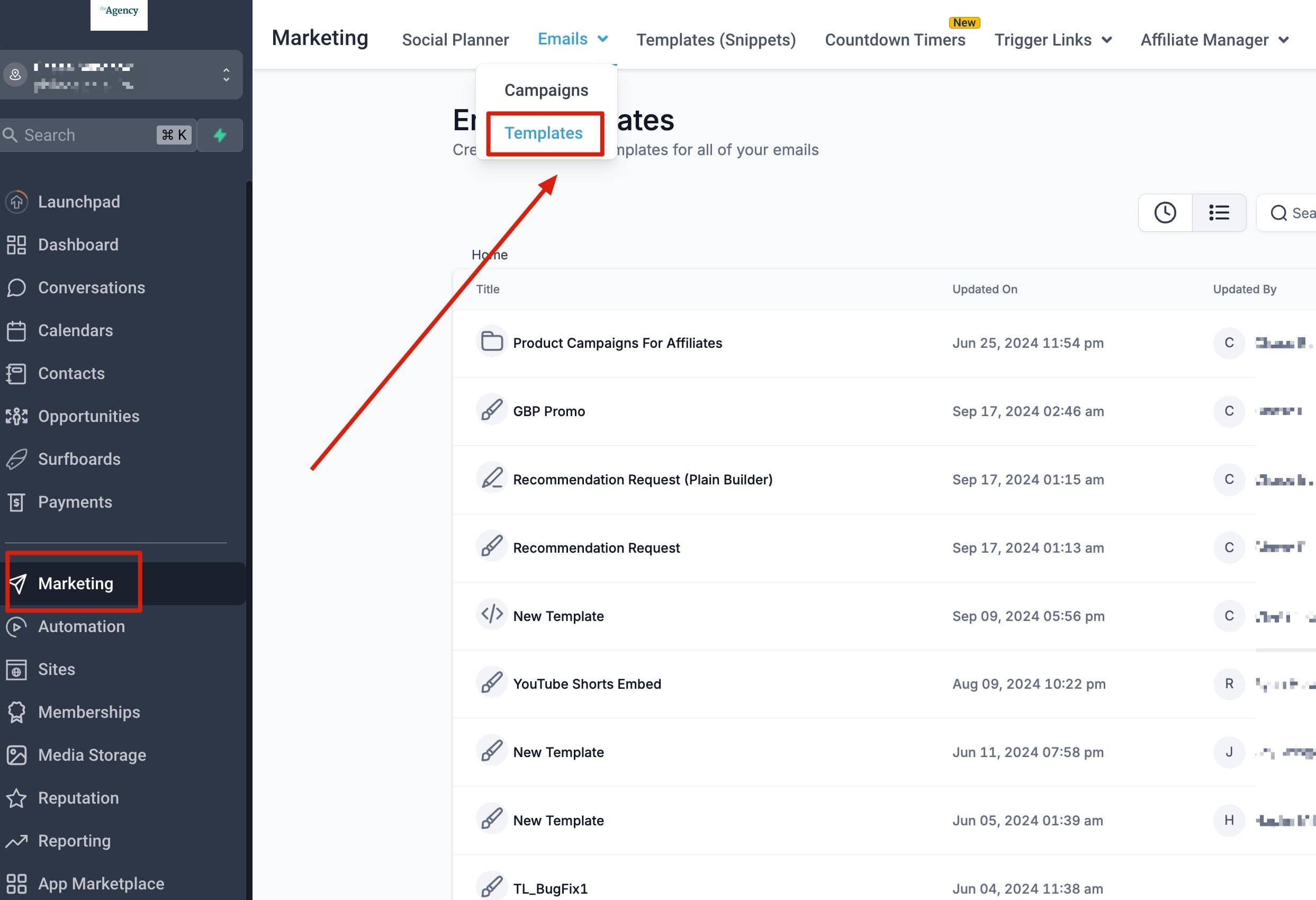 Navegar a Marketing > Emails > Templates