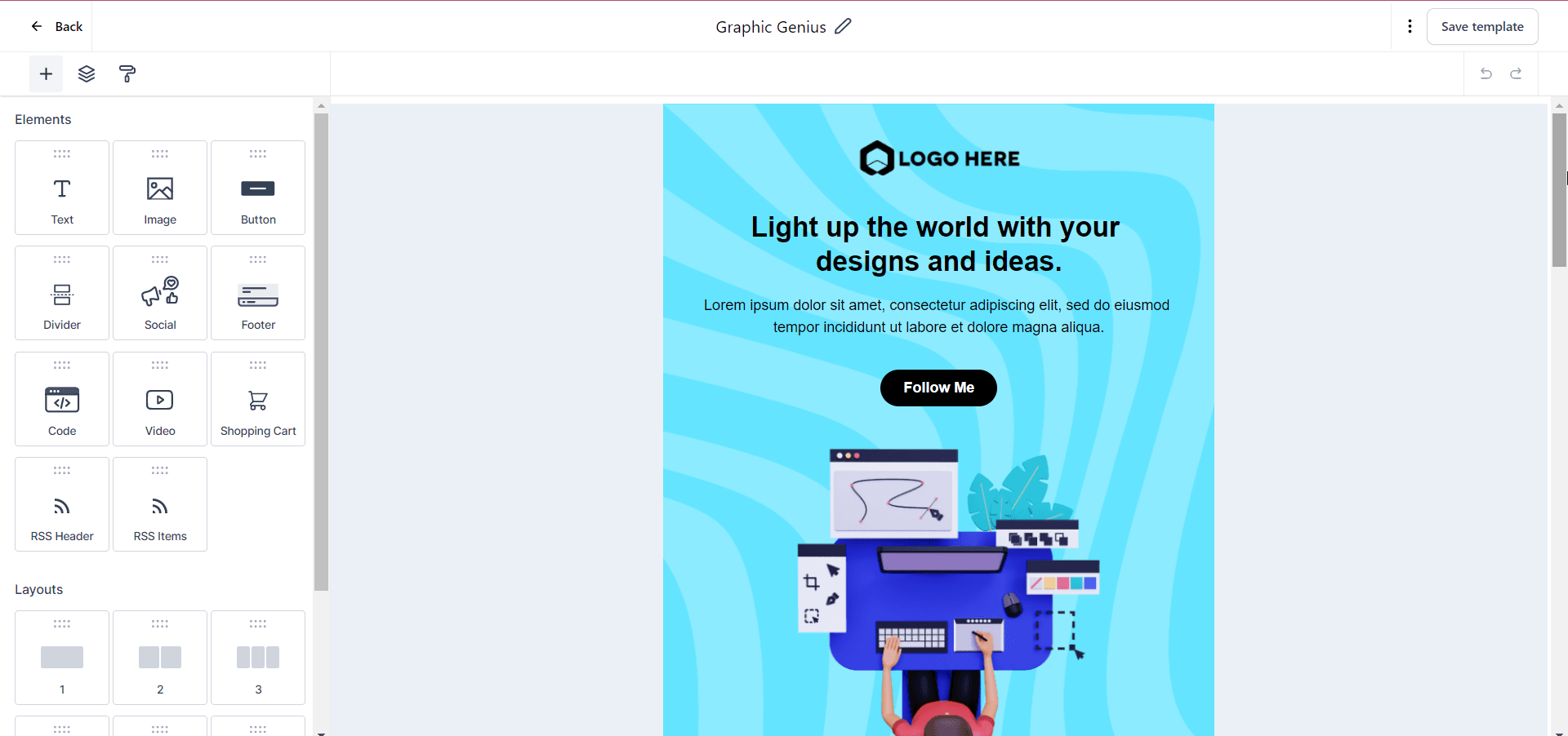 Barra de herramientas del constructor de emails