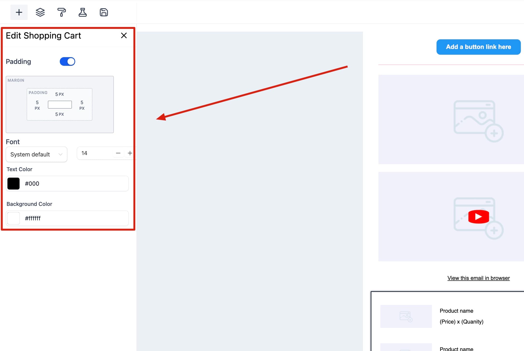 Opciones del carrito