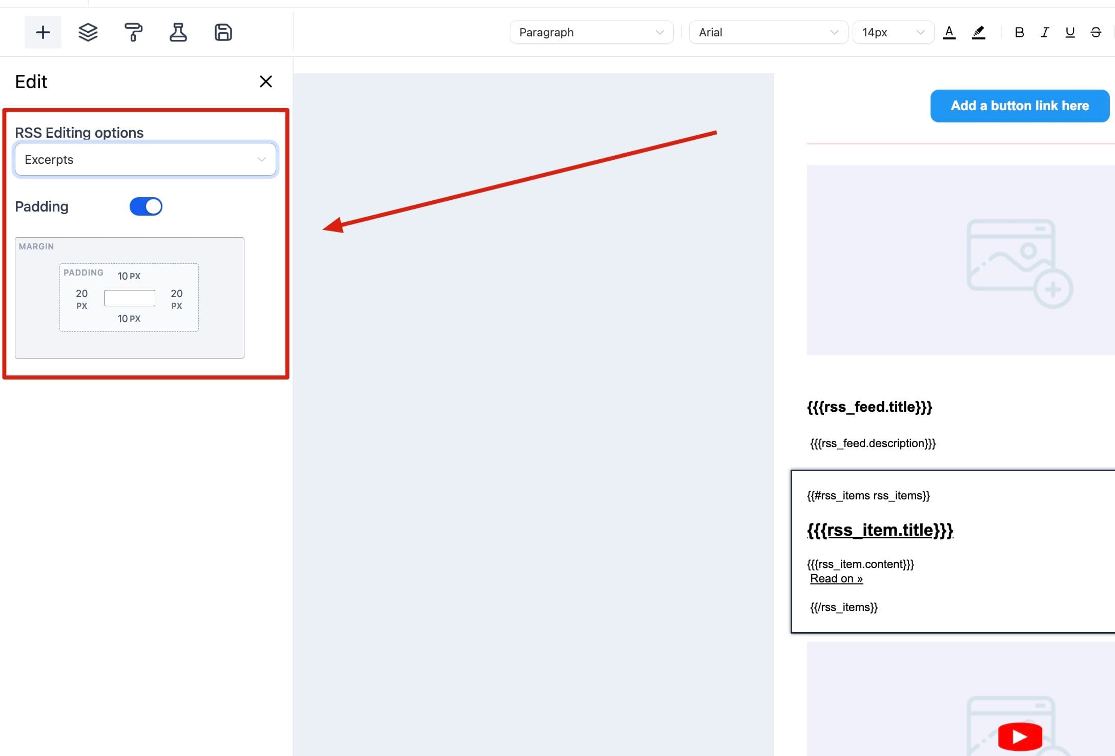 Opciones de items RSS