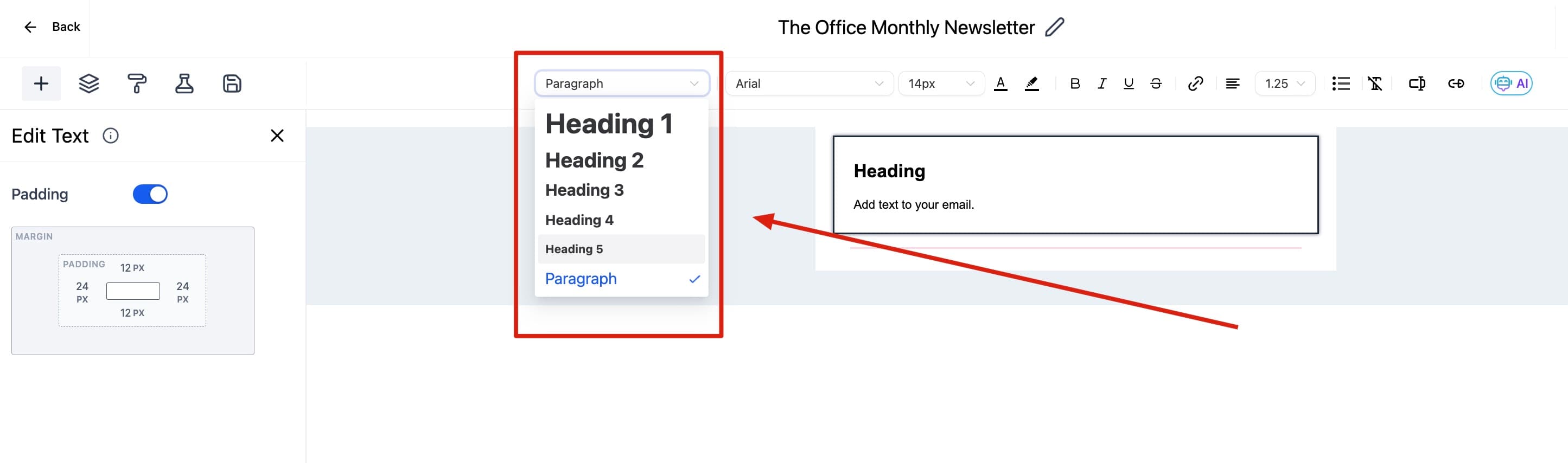 Cambiar tipo de encabezado