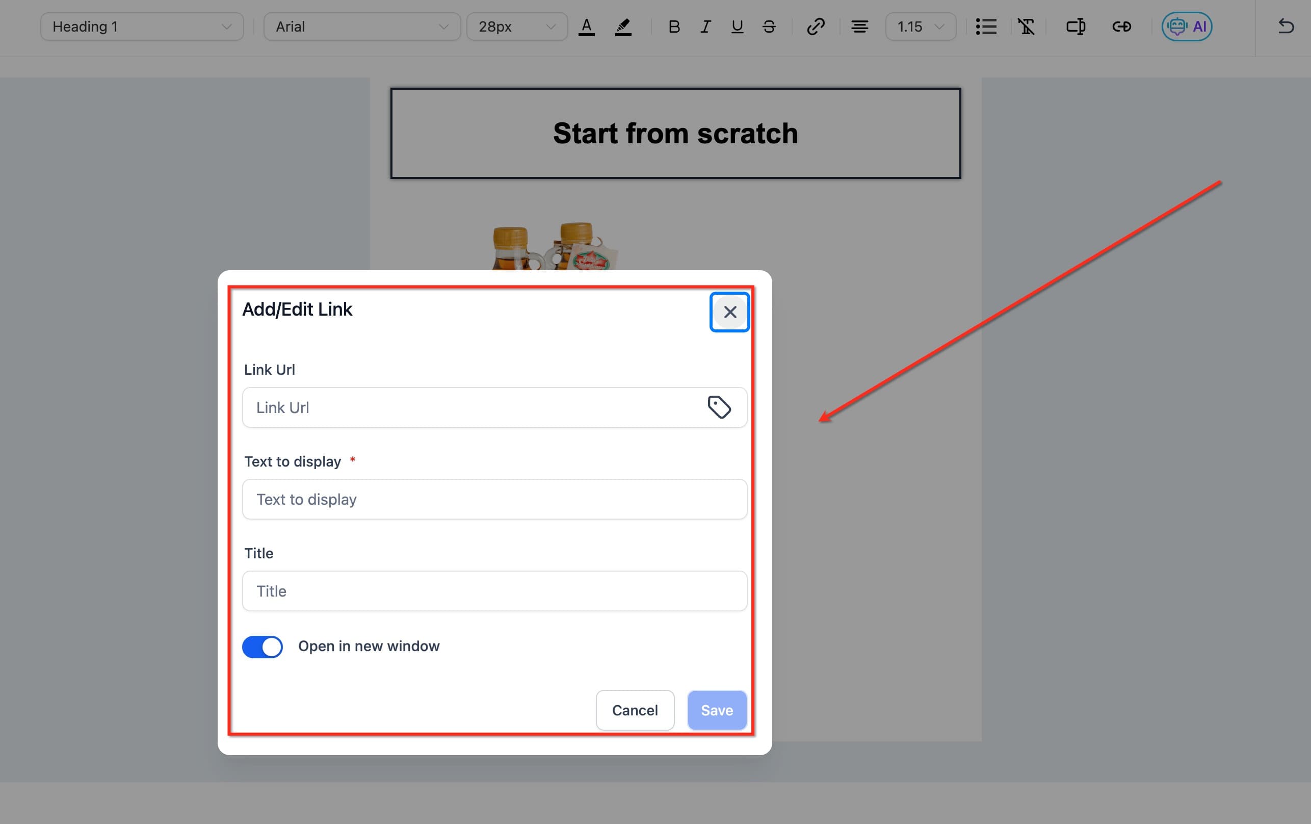 Opciones de hipervínculo