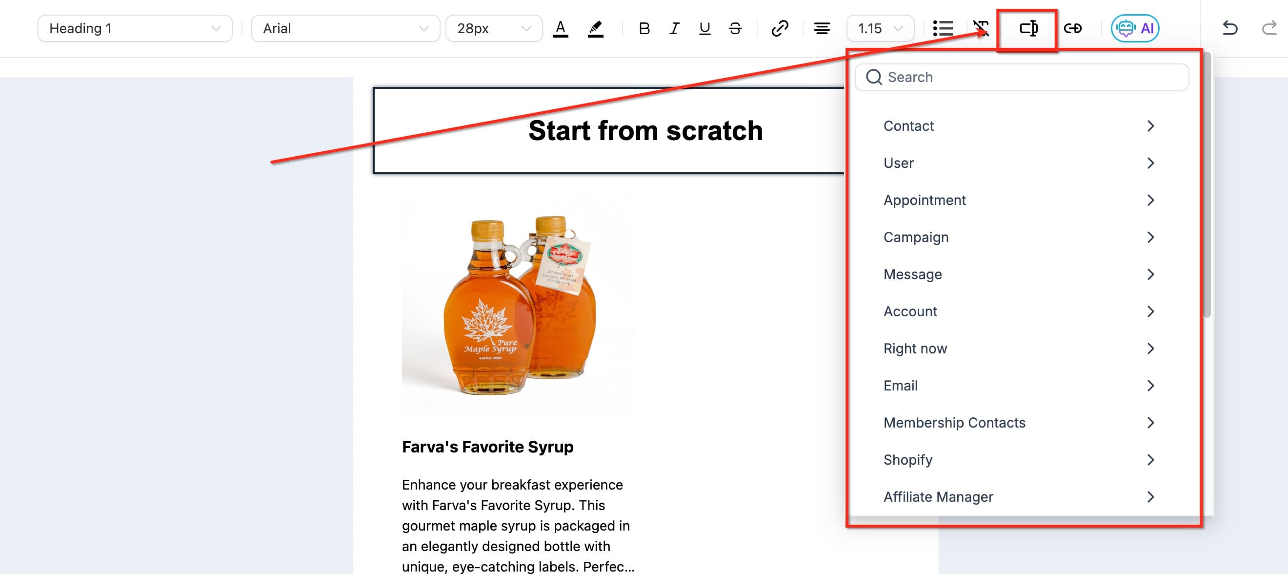 Valores personalizados en el editor