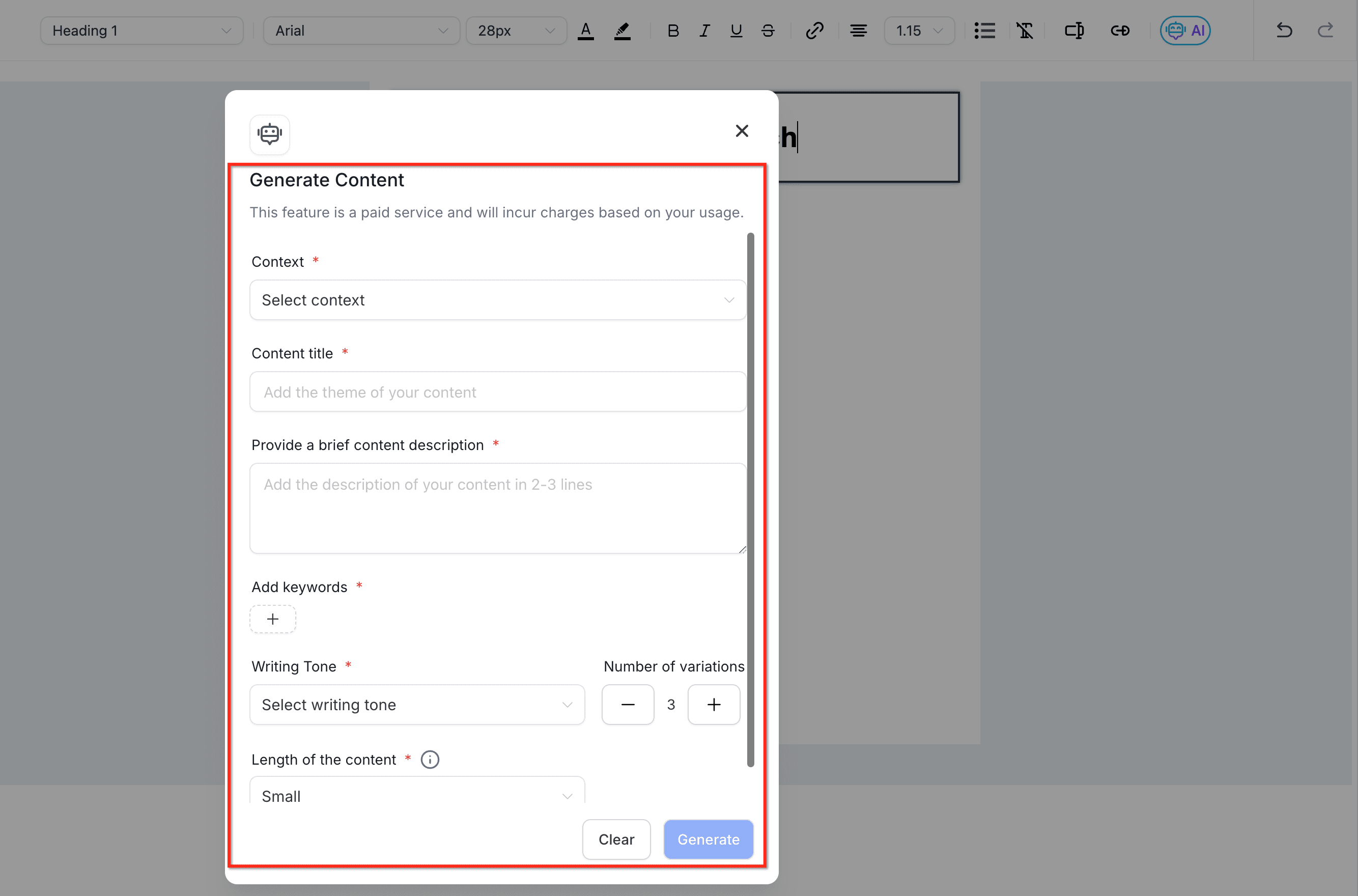 Opciones de IA de contenido