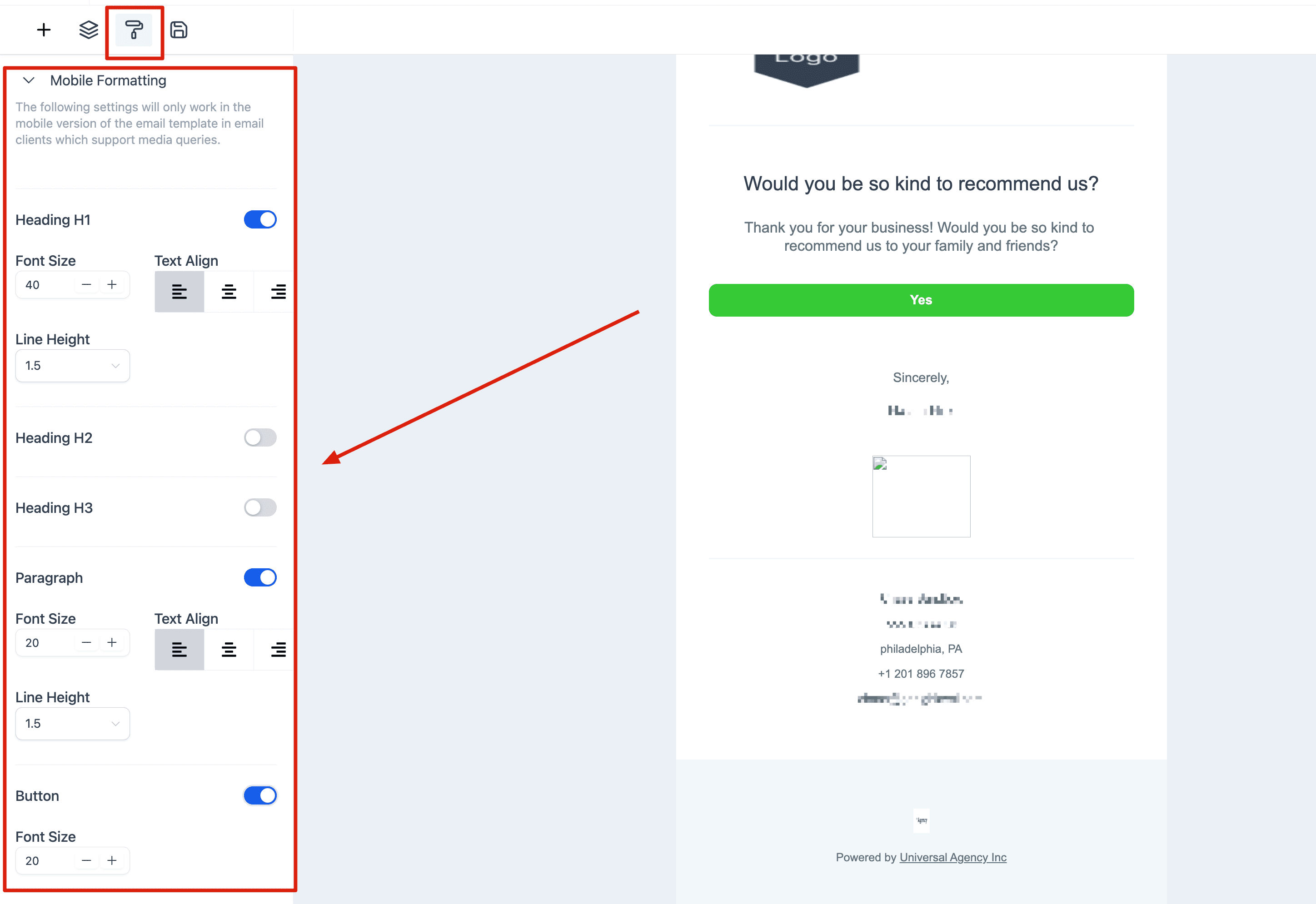 Configuración de formato móvil