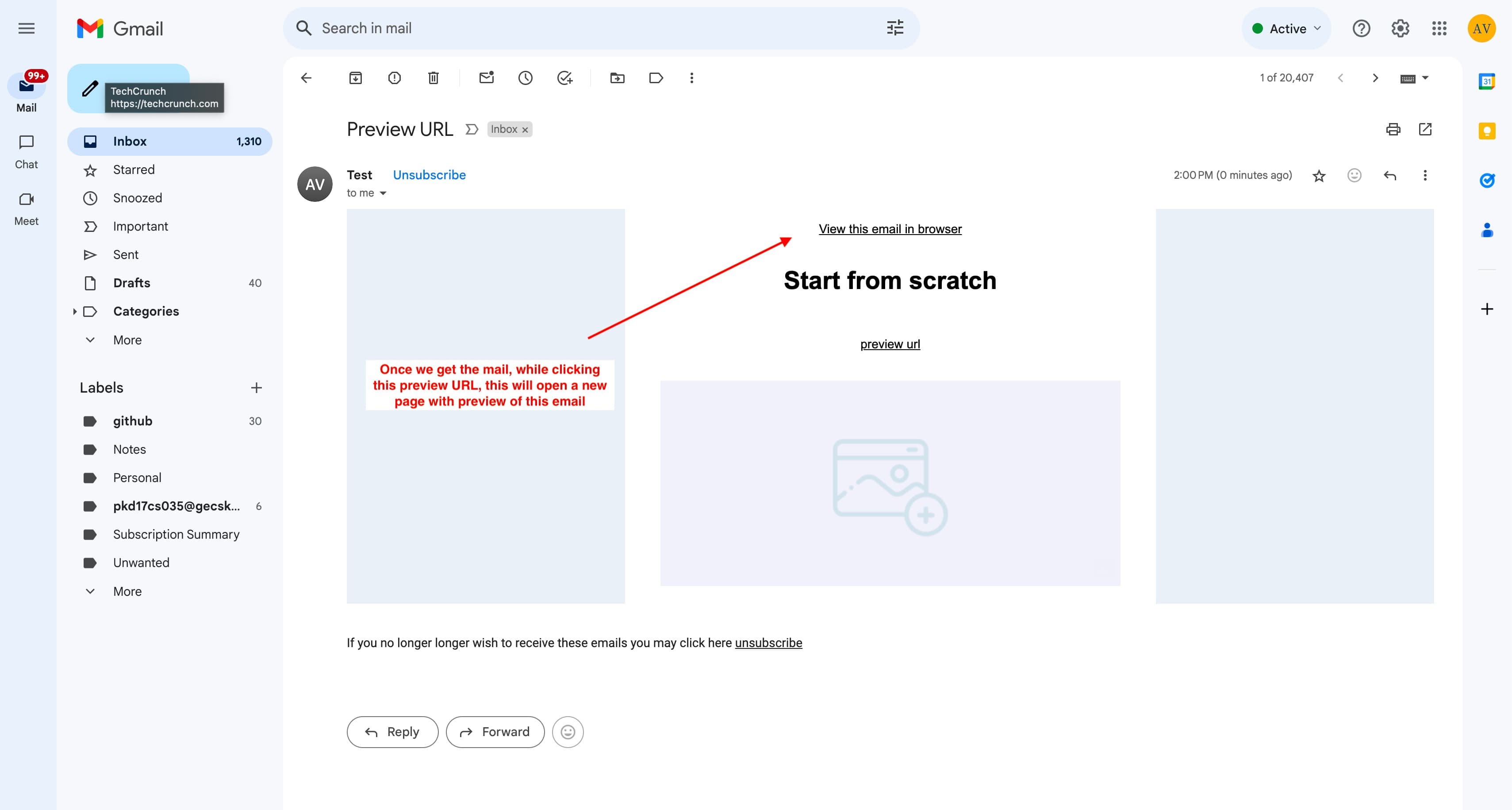 Probar vista previa desde email de prueba