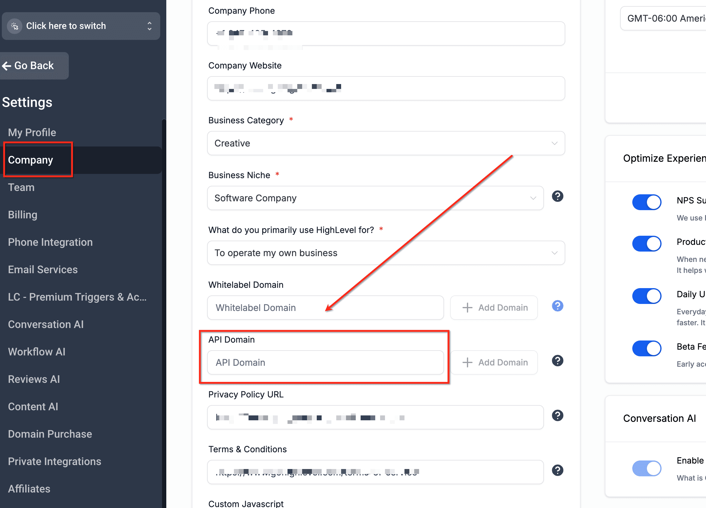 Configuración de dominio para vista previa
