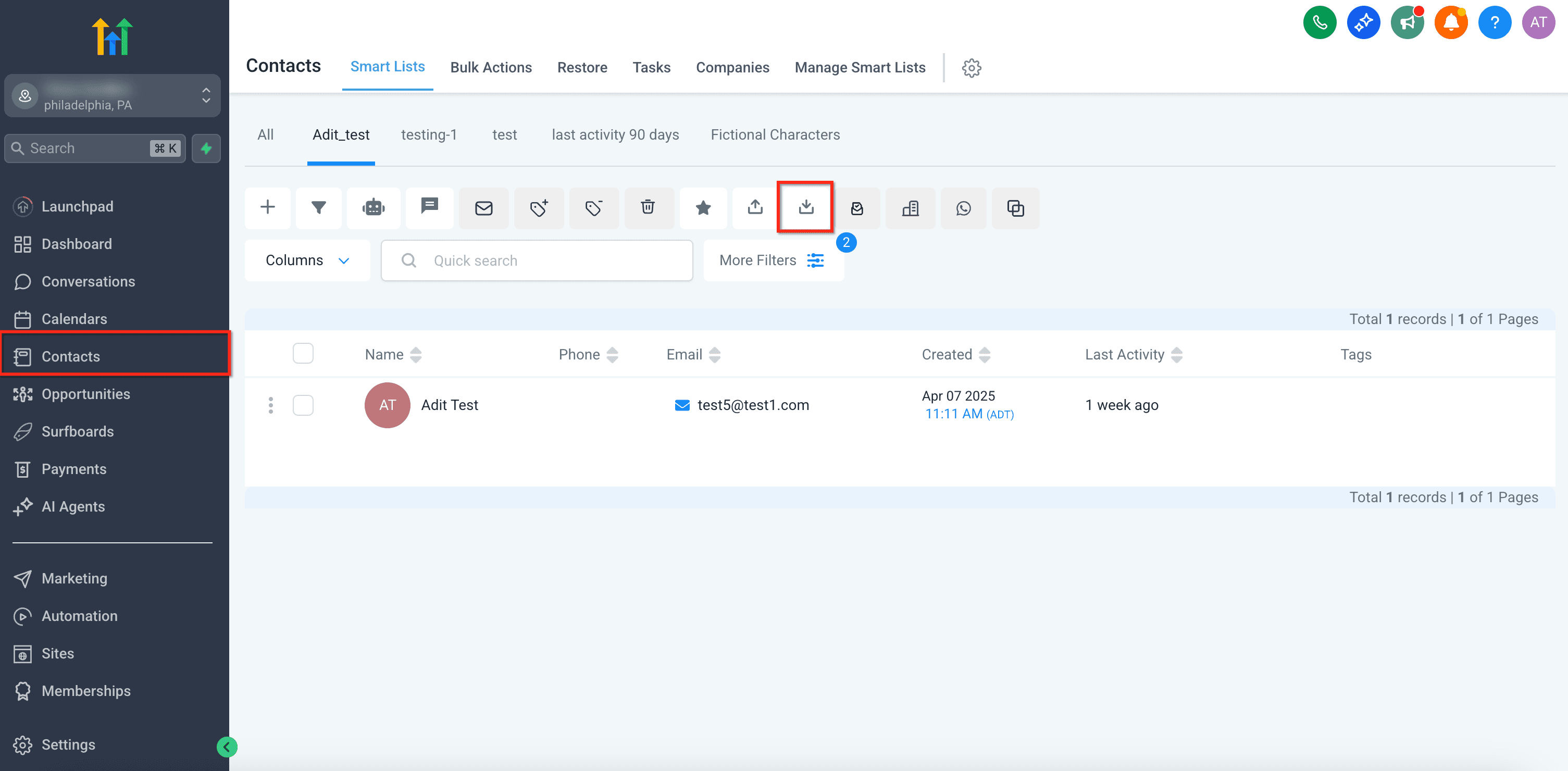 Navegar a la sección de Contactos e Importar