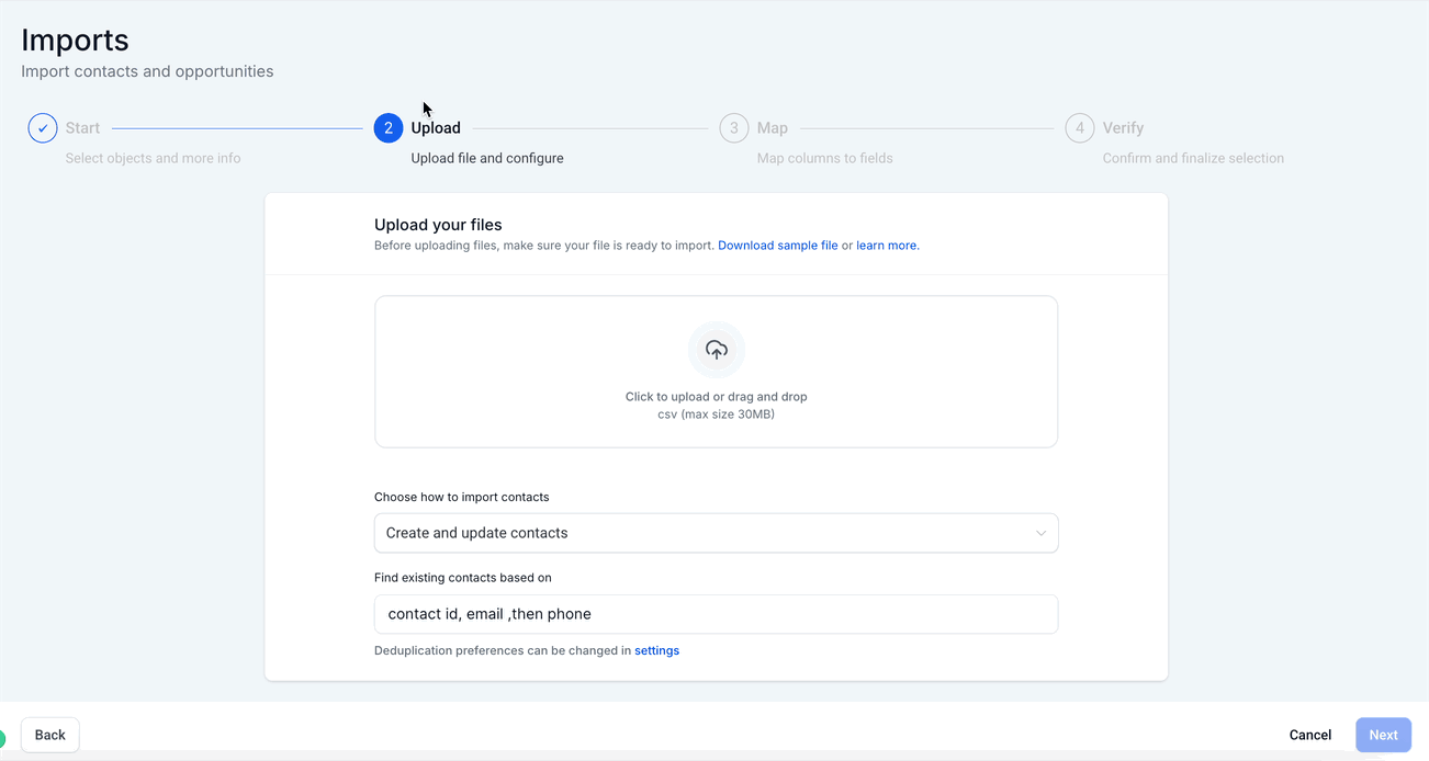Subir archivo CSV al CRM