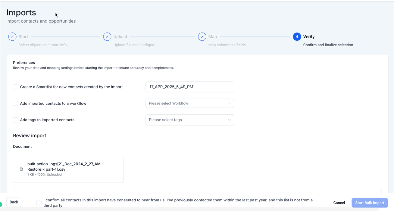 Verificar y confirmar la importación