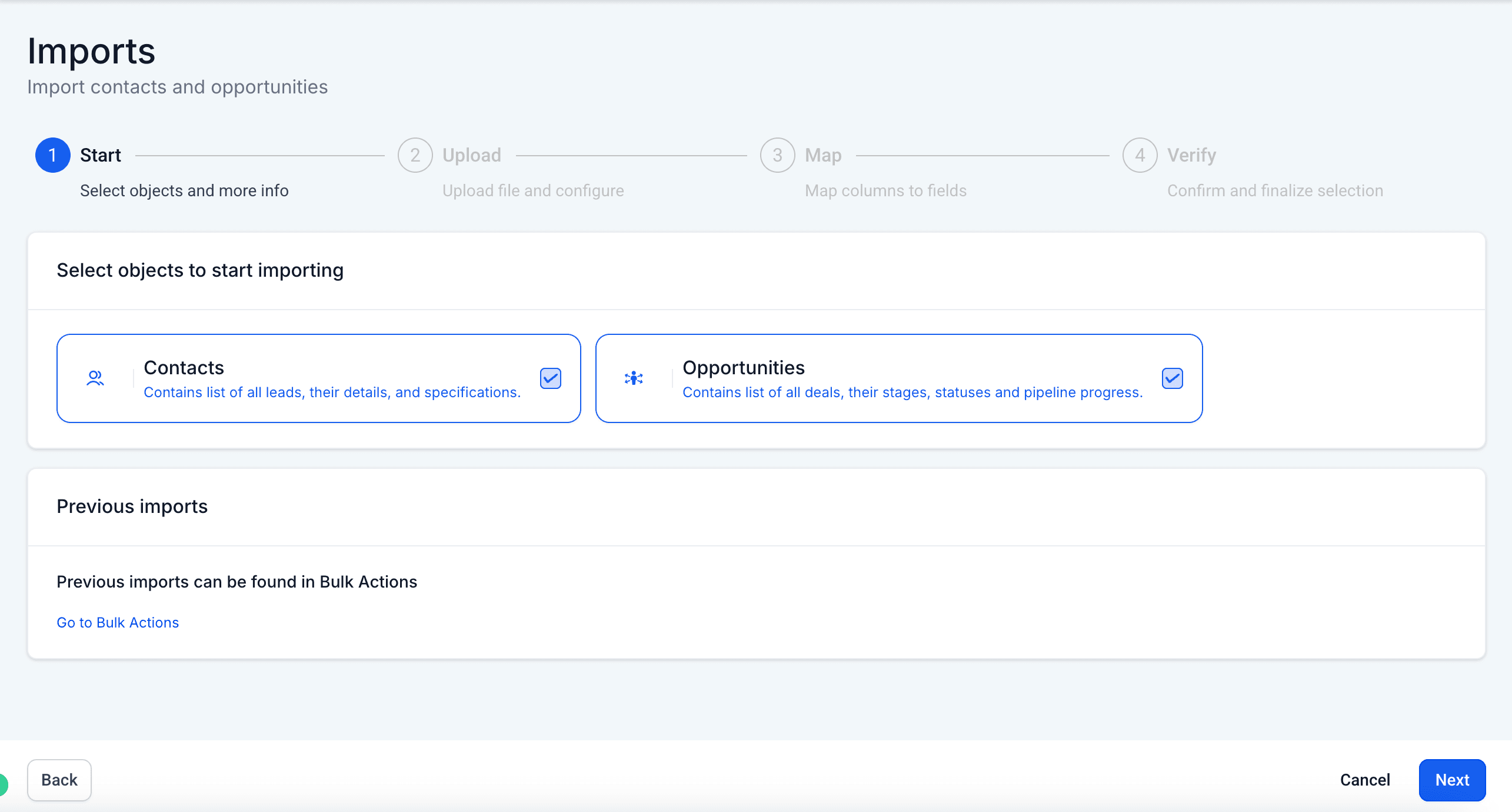 Opciones adicionales al importar contactos