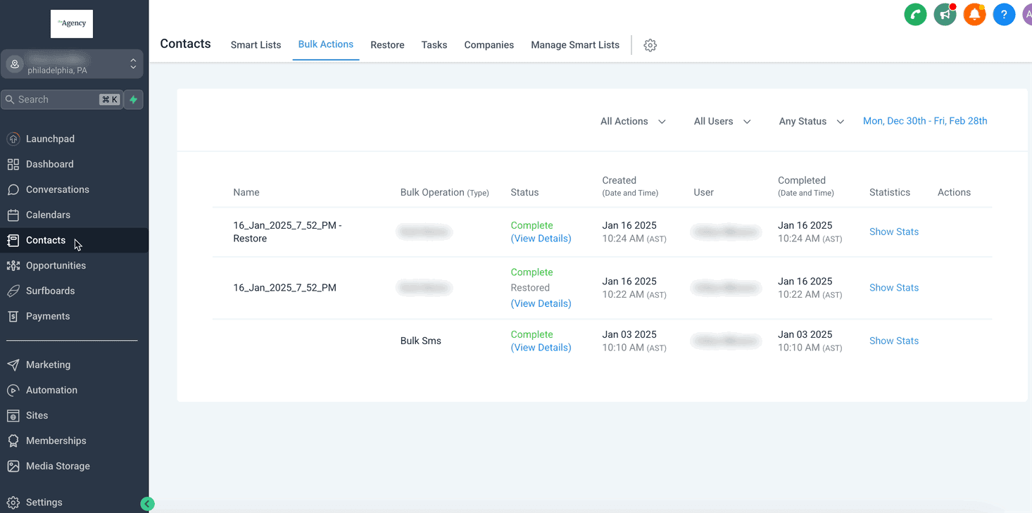Monitor del estado de importación en Acciones Masivas