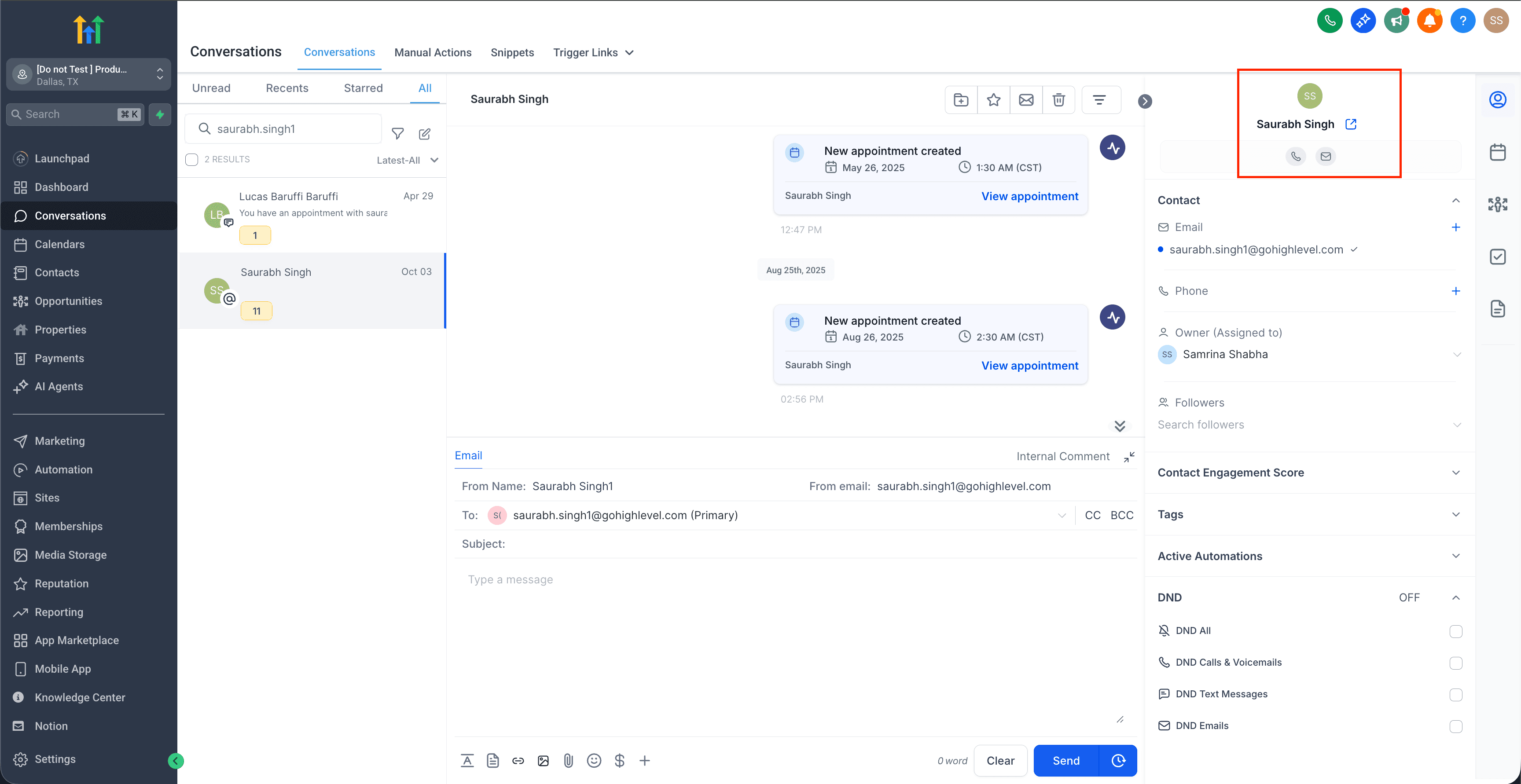 Cómo verificar si un contacto está asignado — resultados de búsqueda de contactos