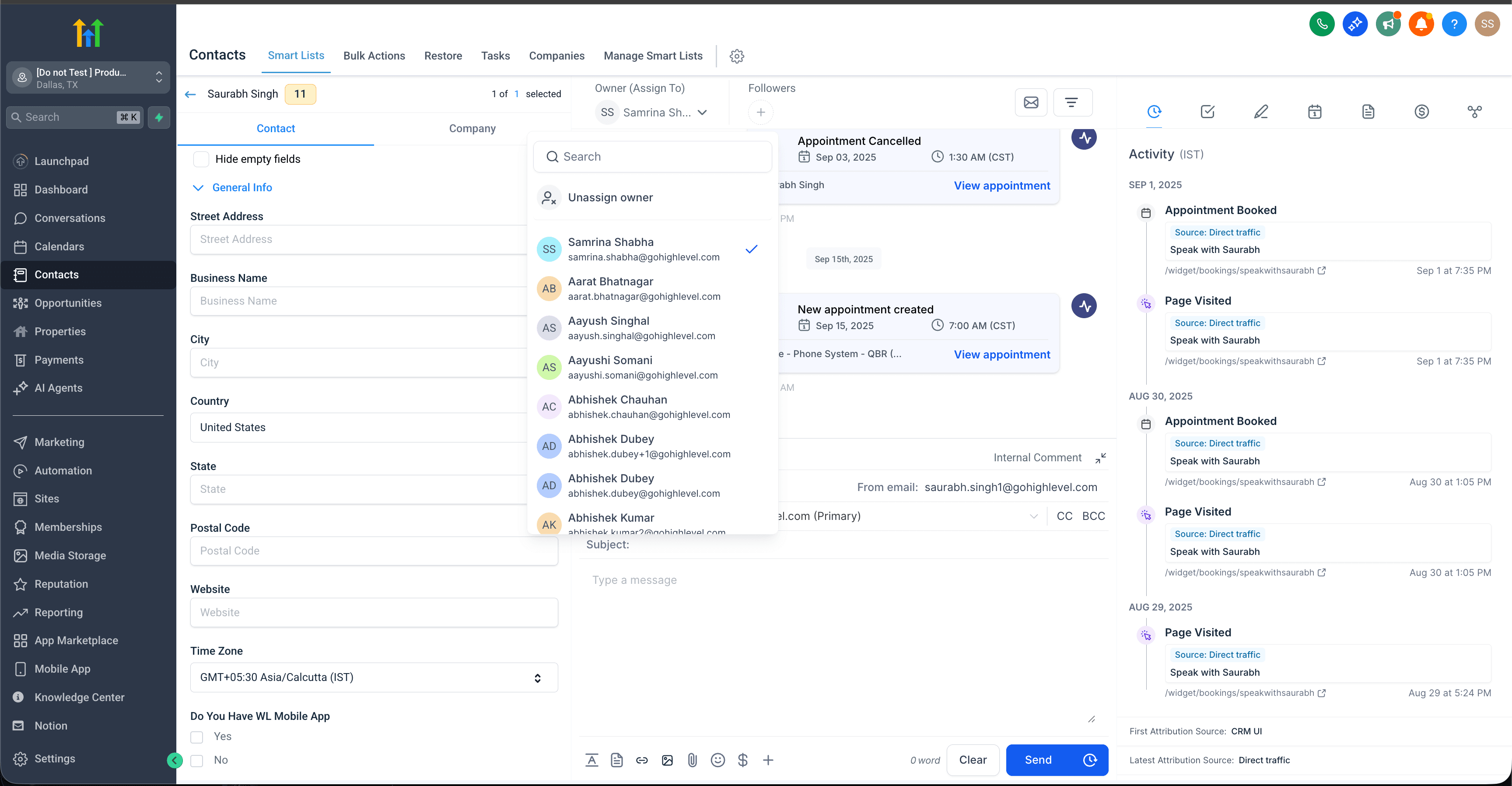 Cómo verificar si un contacto está asignado — panel de detalles del contacto
