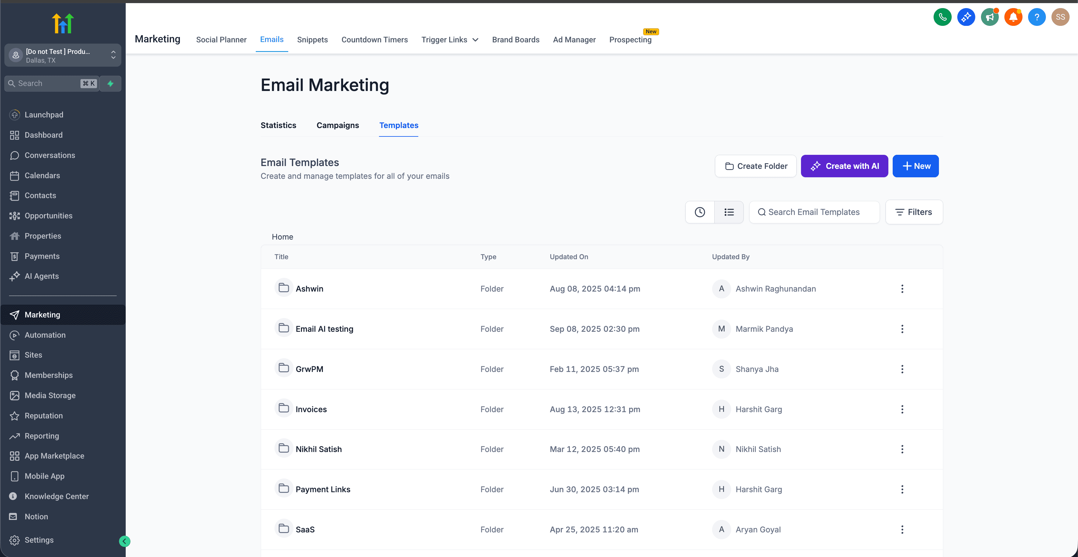 Editor de plantilla de email mostrando el campo de remitente