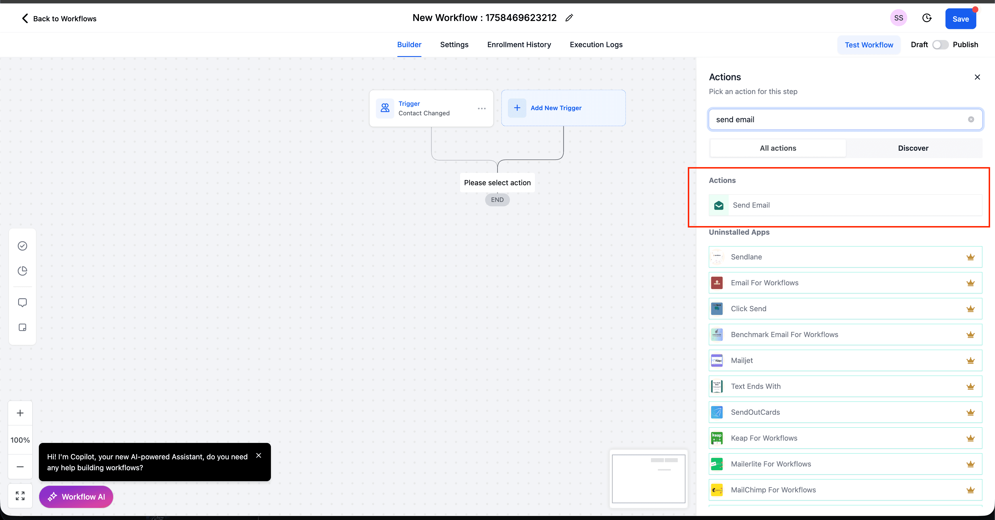 Acción Enviar Email en workflow — configuración del remitente