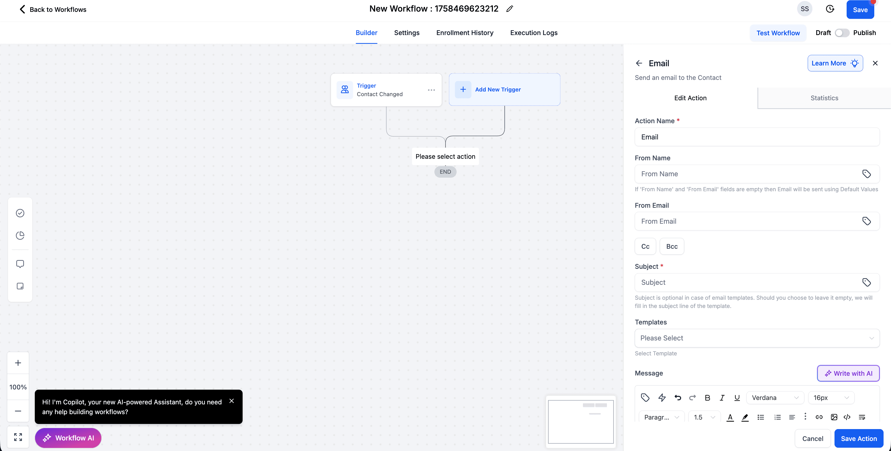 Acción Enviar Email en workflow — opciones avanzadas del remitente