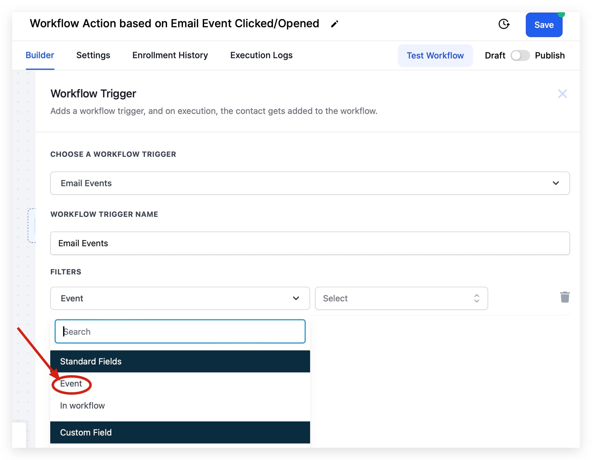 Seleccionar el tipo de evento: Clicked u Opened