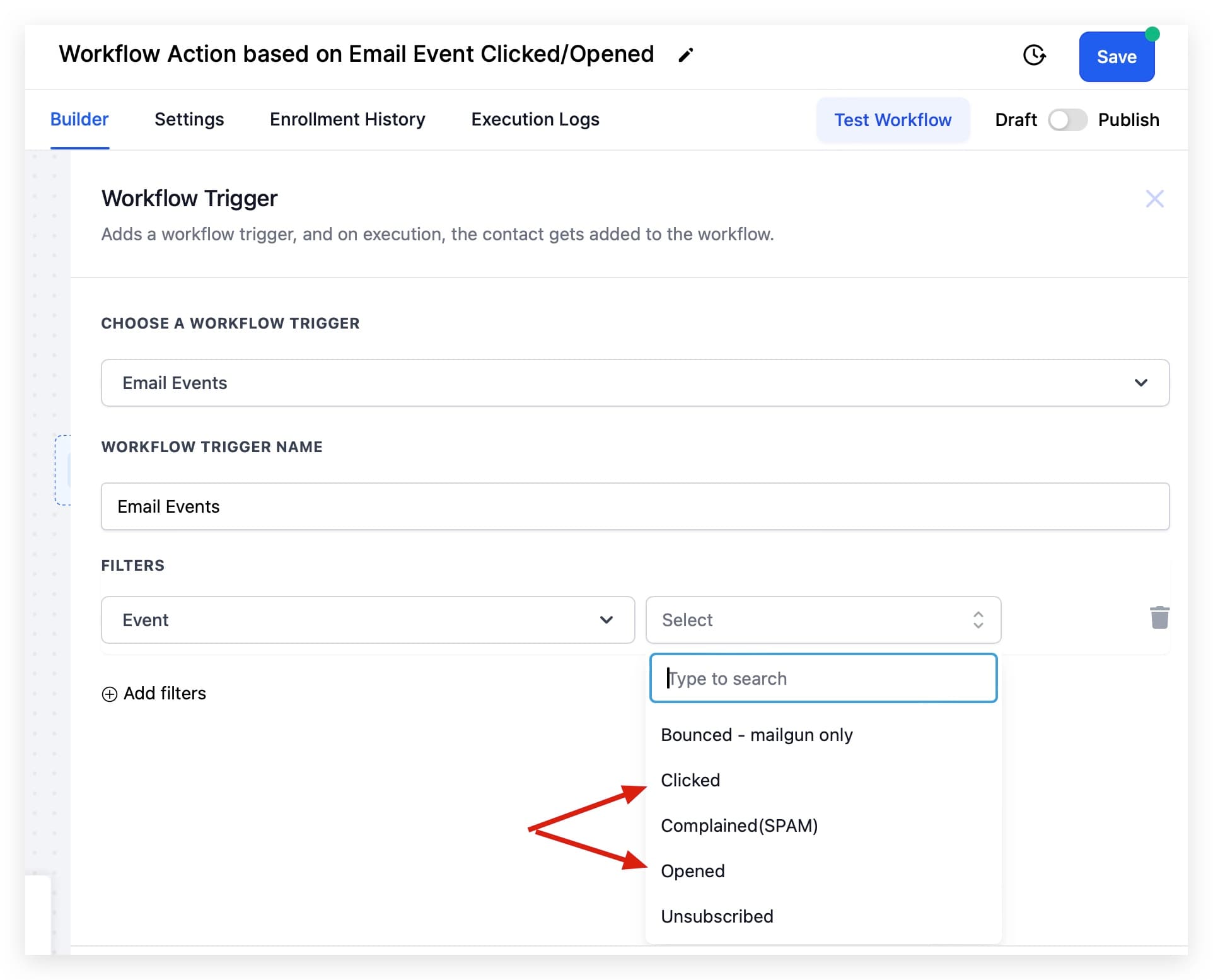 Configurar acciones automáticas del workflow