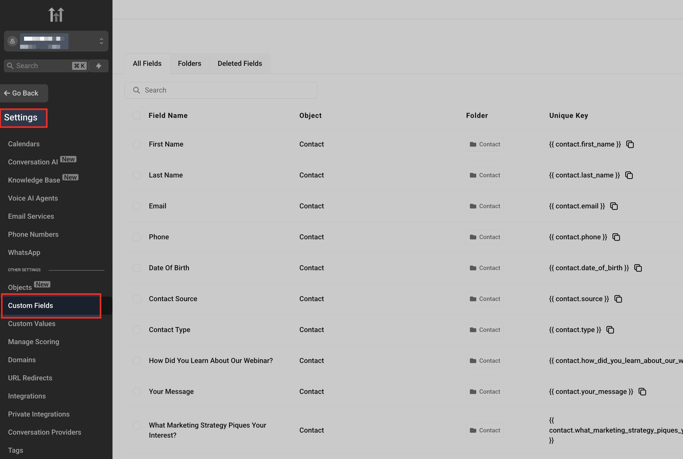 Navegación a Campos Personalizados